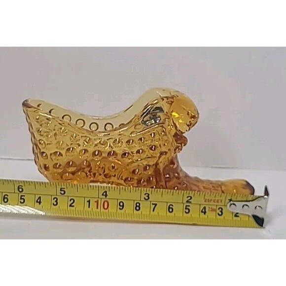 Amber Cat Head Hobnail Shoe Slipper Vintage Fenton Art Glass - Picture 5 of 5